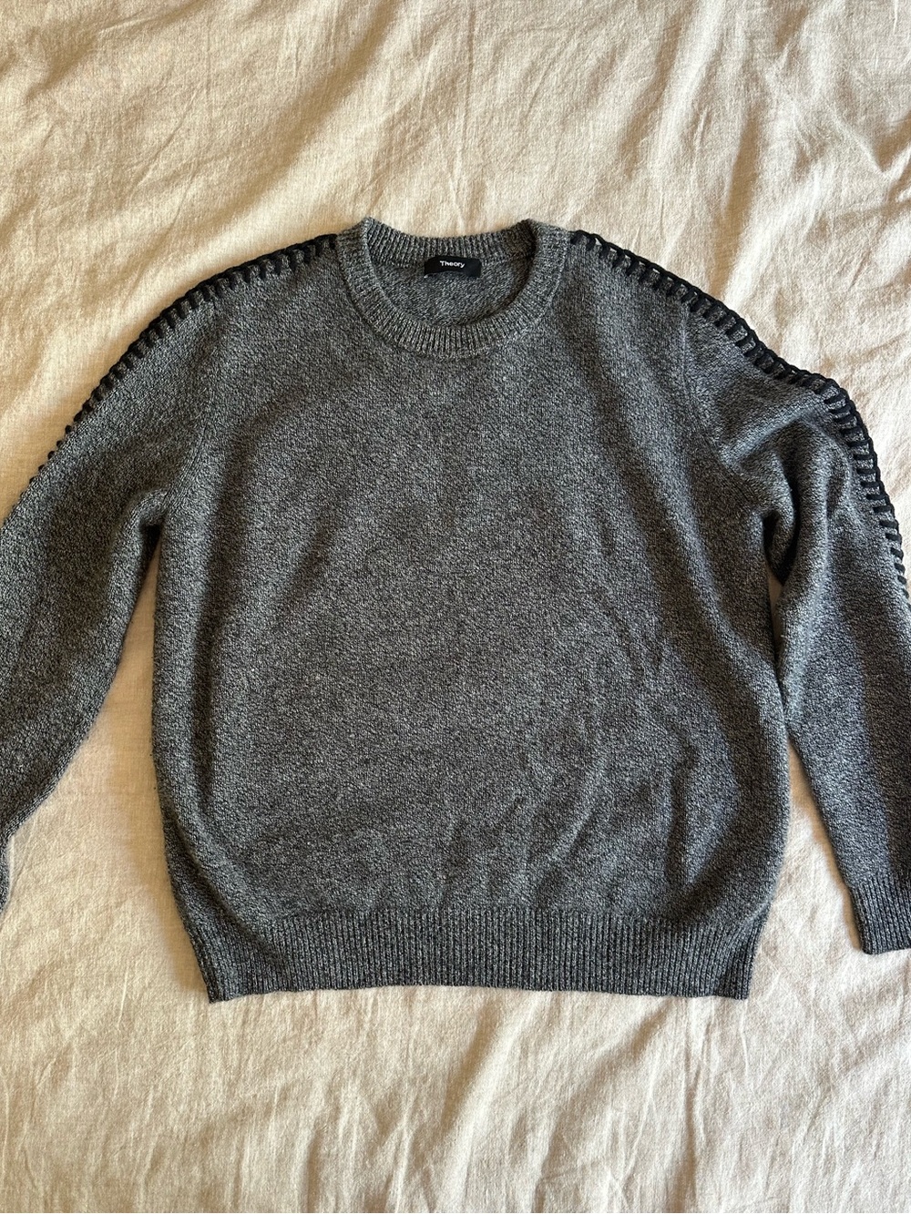 Theory Women’s Dark Grey Crewneck Sweater with Shoulder Stitching